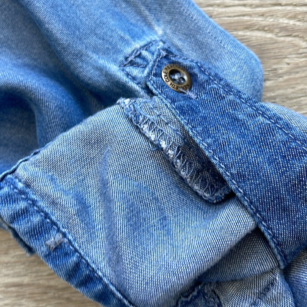 KennethCole Reaction Chambray Denim Belted Shirt Utility Dress Roll-Up Sleeves-S - Picture 10 of 11